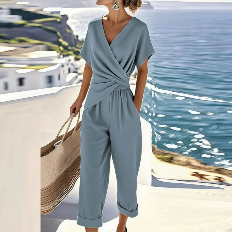 Set femenino de dos piezas con blusa elegante y pantalón de pierna ancha para mujer, cómodo y versátil para diario
