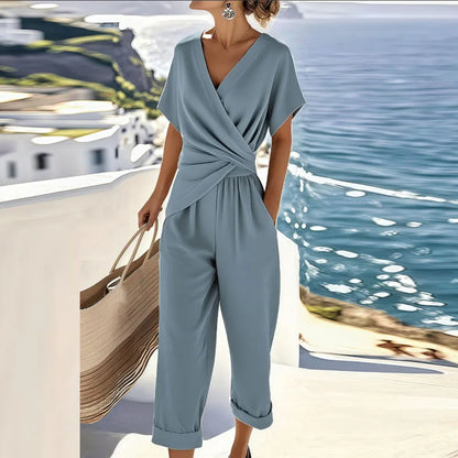 Set femenino de dos piezas con blusa elegante y pantalón de pierna ancha para mujer, cómodo y versátil para diario