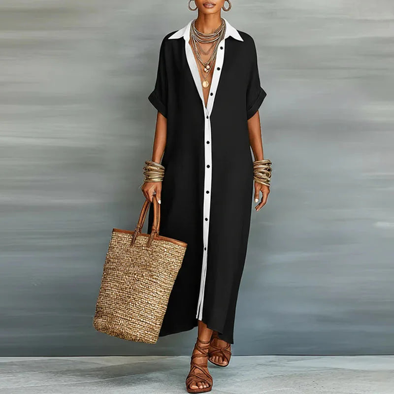 Vestido camisa largo de lino fresco para mujer - verano elegante