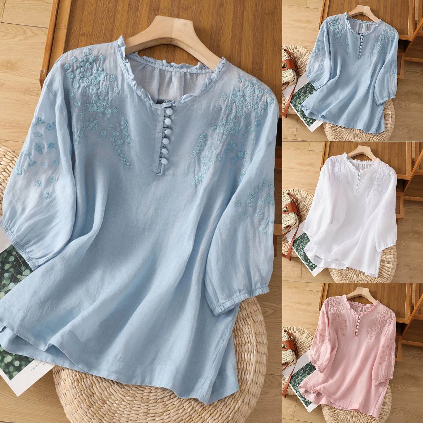 Blusa Floral Con Botones Delante Para Mujer - Elegante Y Femenina