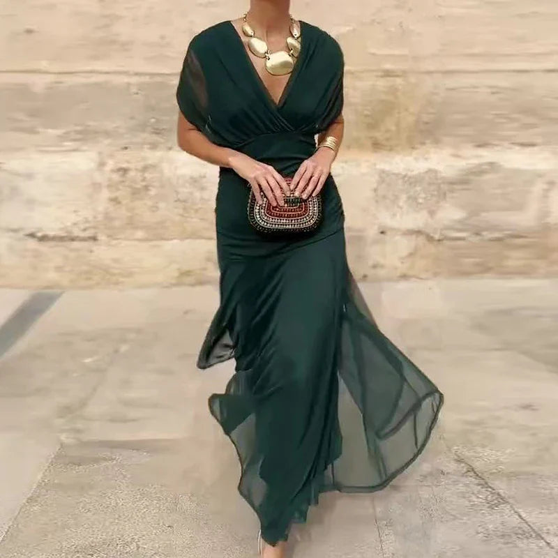 Vestido elegante para mujer, escote en V cruzado con falda fluida y caída ligera, ideal para fiesta o evento