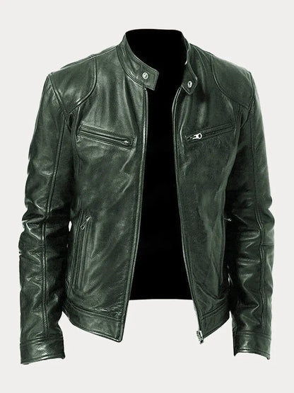 Mateo | Chaqueta de Cuero Elegante con Cuello Redondo y Corte Clásico para Hombre