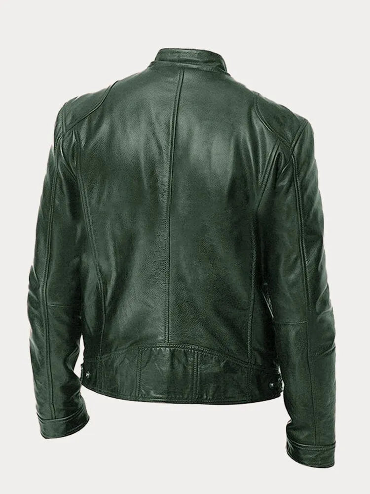 Mateo | Chaqueta de Cuero Elegante con Cuello Redondo y Corte Clásico para Hombre