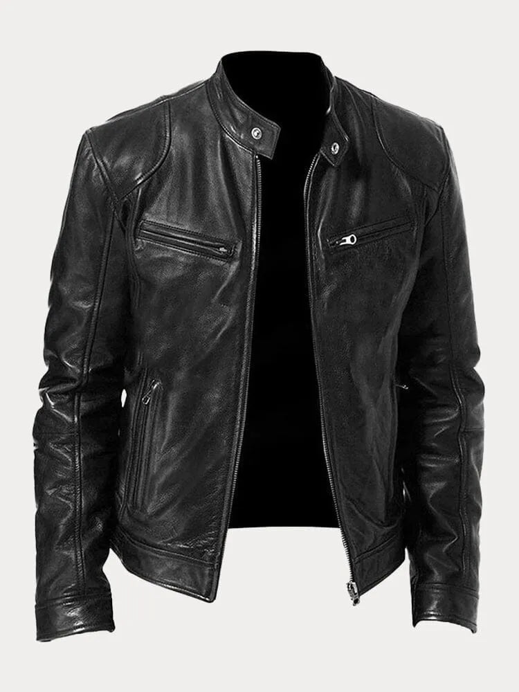 Mateo | Chaqueta de Cuero Elegante con Cuello Redondo y Corte Clásico para Hombre