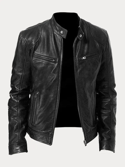 Mateo | Chaqueta de Cuero Elegante con Cuello Redondo y Corte Clásico para Hombre
