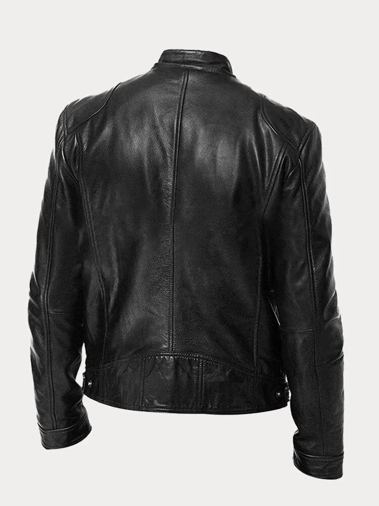 Mateo | Chaqueta de Cuero Elegante con Cuello Redondo y Corte Clásico para Hombre