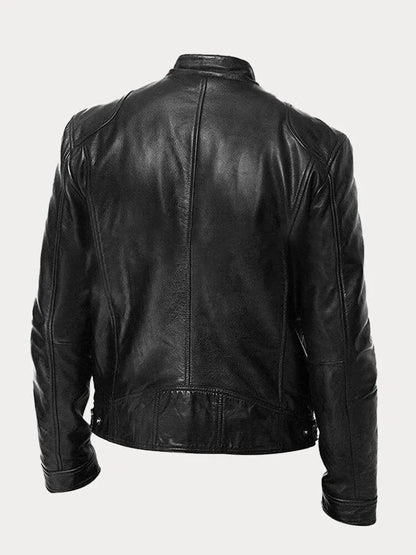 Mateo | Chaqueta de Cuero Elegante con Cuello Redondo y Corte Clásico para Hombre