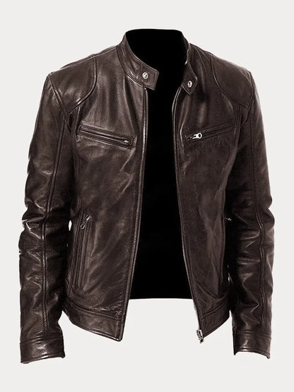 Mateo | Chaqueta de Cuero Elegante con Cuello Redondo y Corte Clásico para Hombre