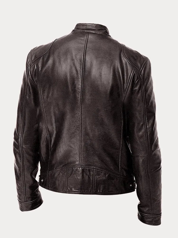 Mateo | Chaqueta de Cuero Elegante con Cuello Redondo y Corte Clásico para Hombre
