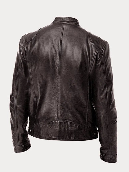 Mateo | Chaqueta de Cuero Elegante con Cuello Redondo y Corte Clásico para Hombre