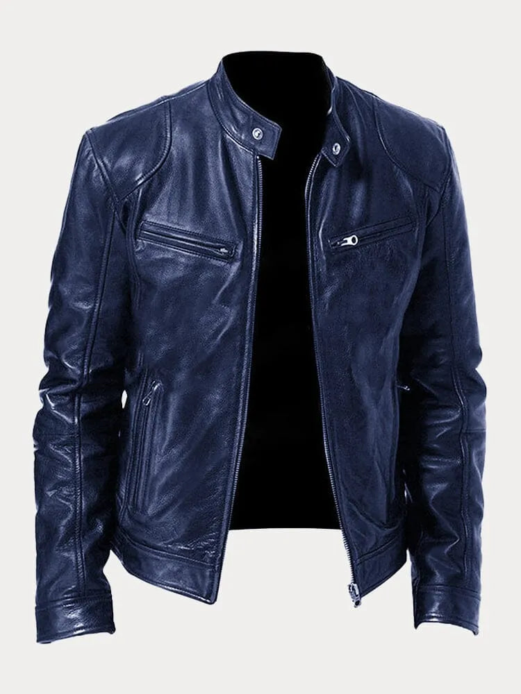 Mateo | Chaqueta de Cuero Elegante con Cuello Redondo y Corte Clásico para Hombre