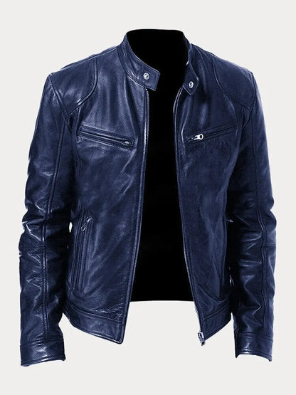 Mateo | Chaqueta de Cuero Elegante con Cuello Redondo y Corte Clásico para Hombre