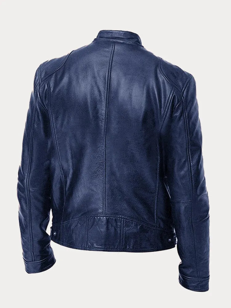 Mateo | Chaqueta de Cuero Elegante con Cuello Redondo y Corte Clásico para Hombre