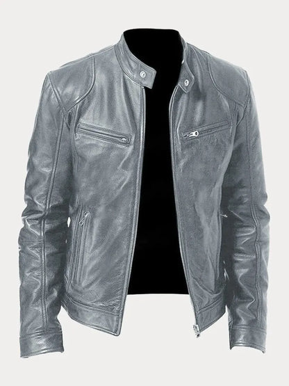 Mateo | Chaqueta de Cuero Elegante con Cuello Redondo y Corte Clásico para Hombre