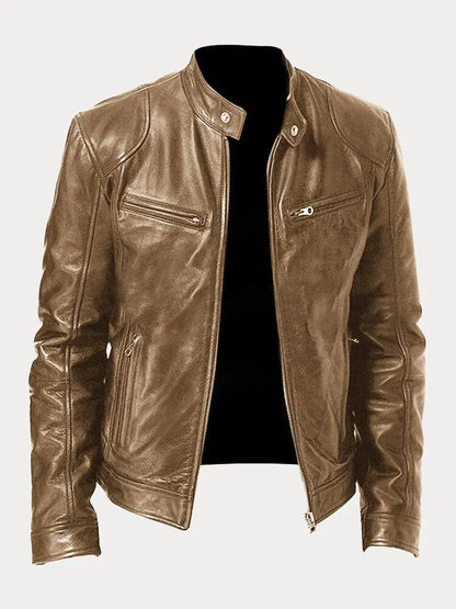 Mateo | Chaqueta de Cuero Elegante con Cuello Redondo y Corte Clásico para Hombre