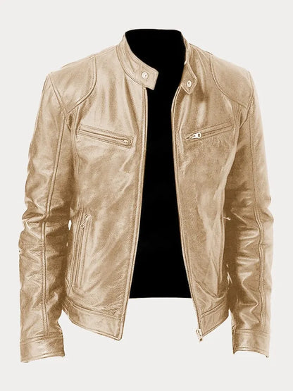 Mateo | Chaqueta de Cuero Elegante con Cuello Redondo y Corte Clásico para Hombre