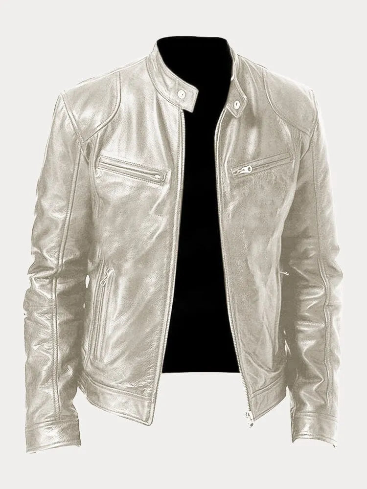 Mateo | Chaqueta de Cuero Elegante con Cuello Redondo y Corte Clásico para Hombre
