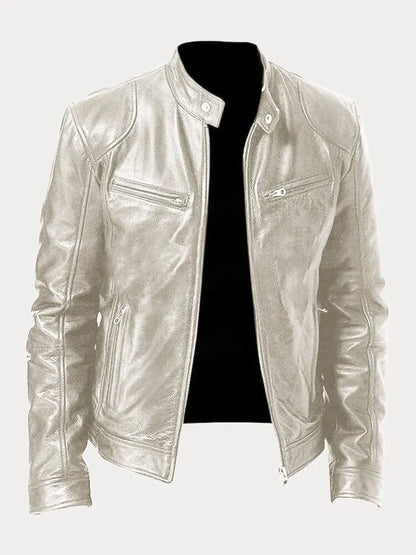 Mateo | Chaqueta de Cuero Elegante con Cuello Redondo y Corte Clásico para Hombre