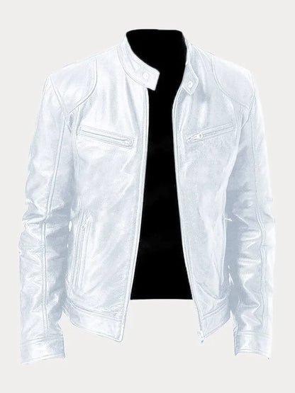 Mateo | Chaqueta de Cuero Elegante con Cuello Redondo y Corte Clásico para Hombre