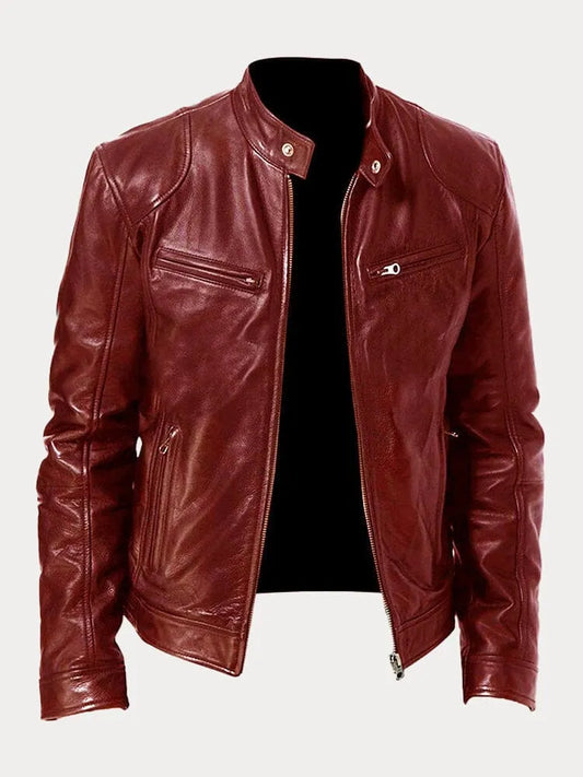 Mateo | Chaqueta de Cuero Elegante con Cuello Redondo y Corte Clásico para Hombre