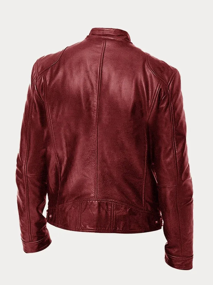 Mateo | Chaqueta de Cuero Elegante con Cuello Redondo y Corte Clásico para Hombre