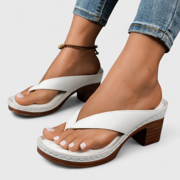 Sandalias de tacón ortopédico con tiras de cuero y soporte ergonómico para mujer, cómodas y elegantes para verano o diario