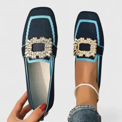 Mocasines ortopédicos con hebilla decorativa y plantilla ergonómica para mujer, elegantes y cómodos para oficina o uso diario