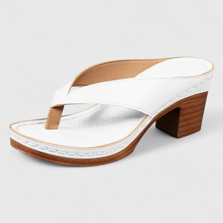 Sandalias de tacón ortopédico con tiras de cuero y soporte ergonómico para mujer, cómodas y elegantes para verano o diario