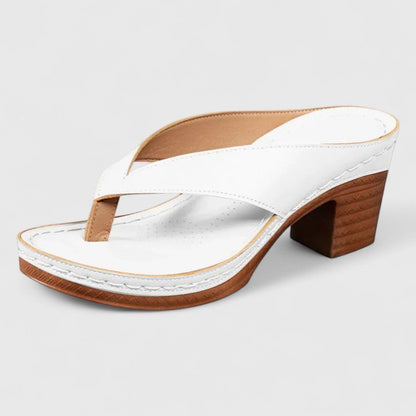 Sandalias de tacón ortopédico con tiras de cuero y soporte ergonómico para mujer, cómodas y elegantes para verano o diario