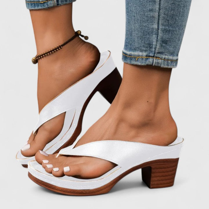 Sandalias de tacón ortopédico con tiras de cuero y soporte ergonómico para mujer, cómodas y elegantes para verano o diario