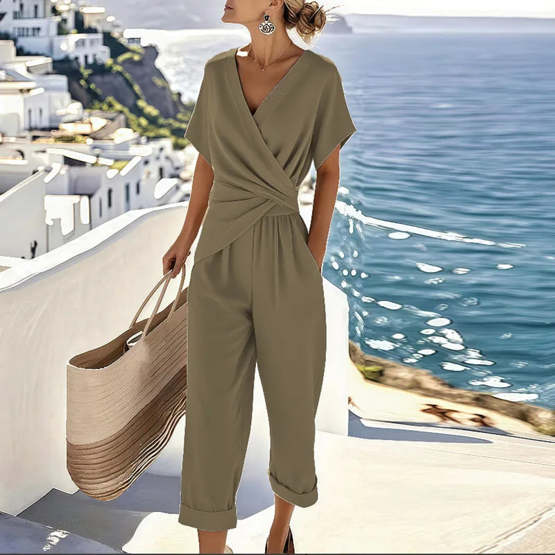 Set femenino de dos piezas con blusa elegante y pantalón de pierna ancha para mujer, cómodo y versátil para diario