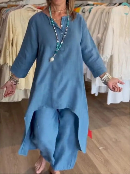 Conjunto de túnica holgada y pantalón para mujer, cómodo y versátil para uso diario