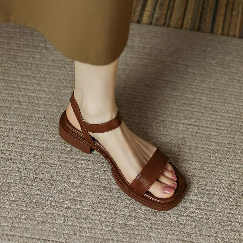 Sandalias de cuero para mujer, ligeras y elegantes para verano o diario