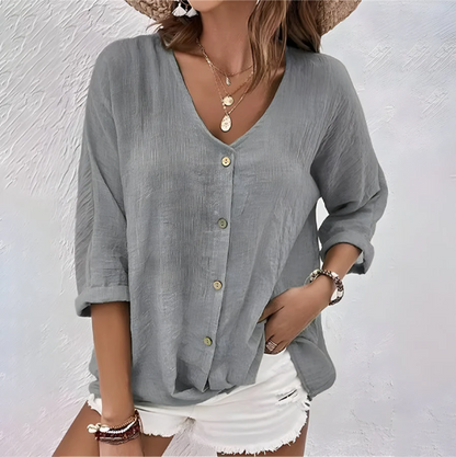 Blusa De Botones Relajada Para Mujer - Estilo Casual