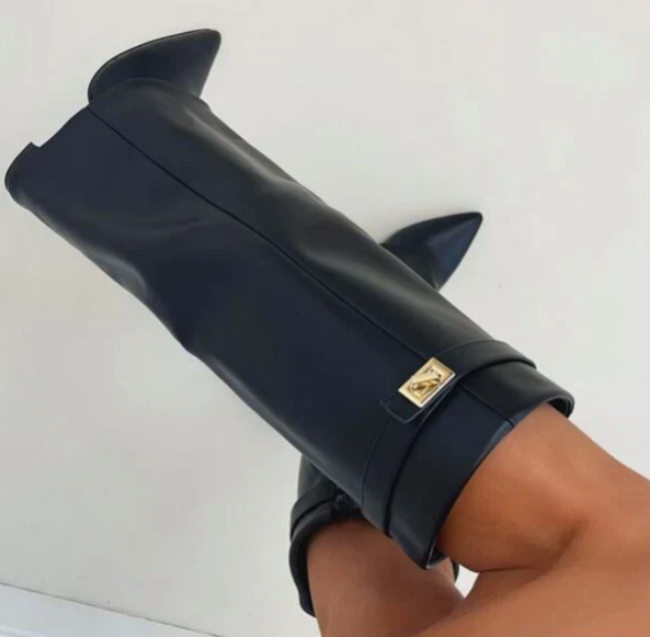 Ximena | Botas de Tacón Bloque con Shaft Plegado para Mujer