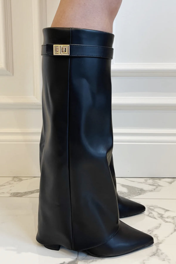 Ximena | Botas de Tacón Bloque con Shaft Plegado para Mujer