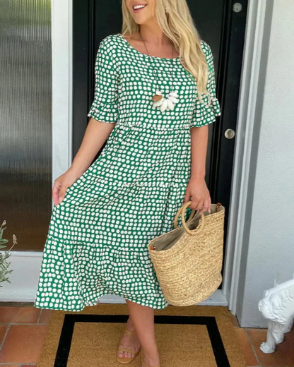 Vestido midi de manga corta para mujer, sofisticado y versátil para evento o trabajo