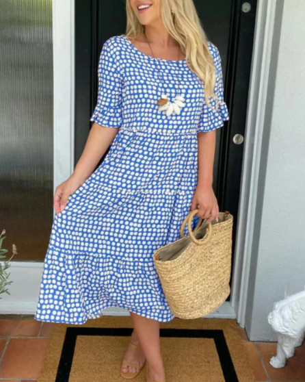 Vestido midi de manga corta para mujer, sofisticado y versátil para evento o trabajo