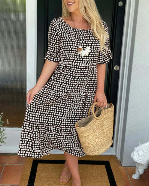 Vestido midi de manga corta para mujer, sofisticado y versátil para evento o trabajo
