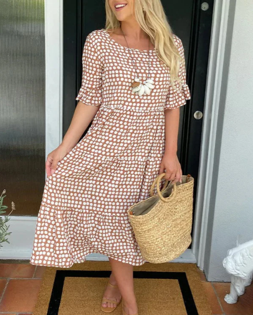 Vestido midi de manga corta para mujer, sofisticado y versátil para evento o trabajo