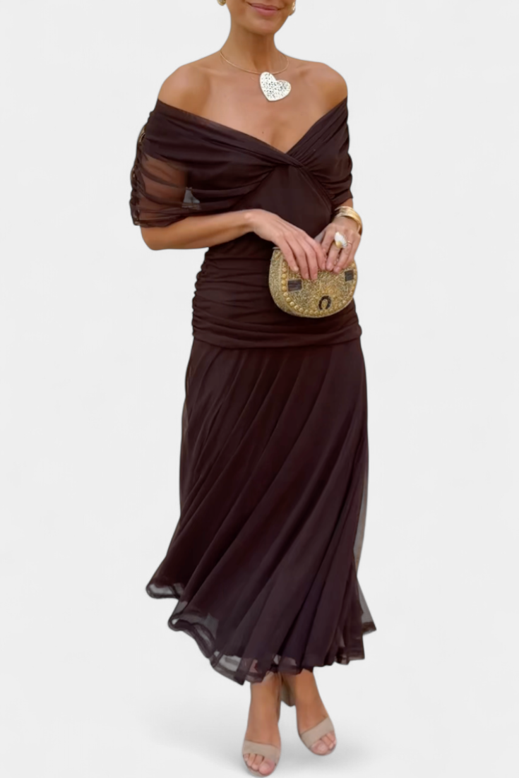 Vestido elegante para mujer, escote en V cruzado con falda fluida y caída ligera, ideal para fiesta o evento