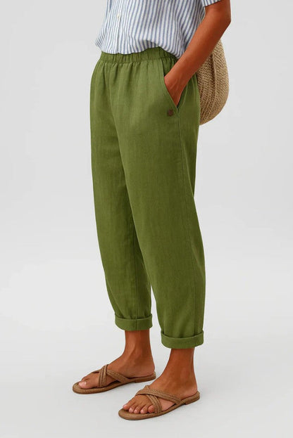 Pantalones de lino y algodón para mujer, ligeros y transpirables para verano