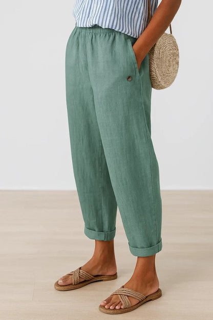 Pantalones de lino y algodón para mujer, ligeros y transpirables para verano
