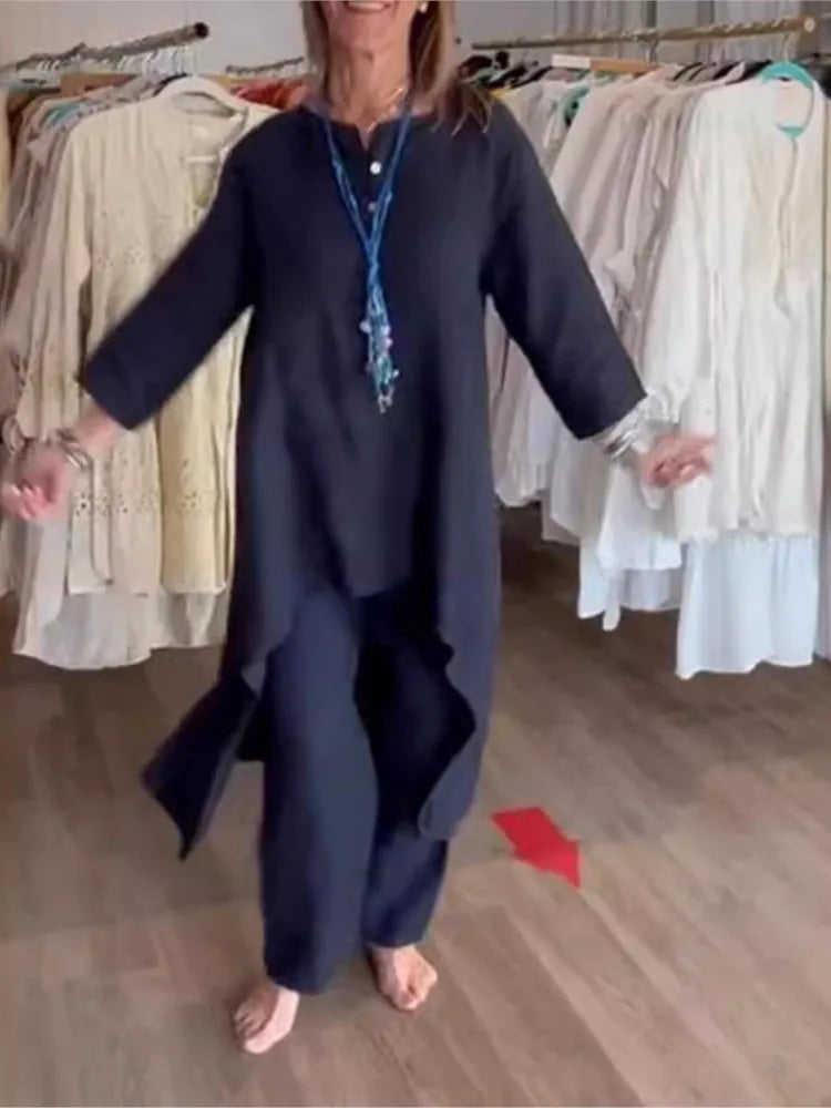 Conjunto de túnica holgada y pantalón para mujer, cómodo y versátil para uso diario