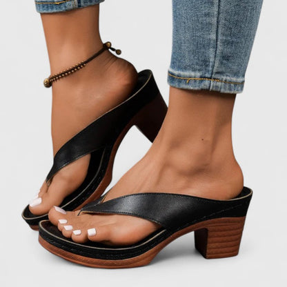 Sandalias de tacón ortopédico con tiras de cuero y soporte ergonómico para mujer, cómodas y elegantes para verano o diario