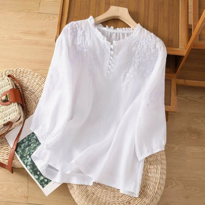 Blusa Floral Con Botones Delante Para Mujer - Elegante Y Femenina