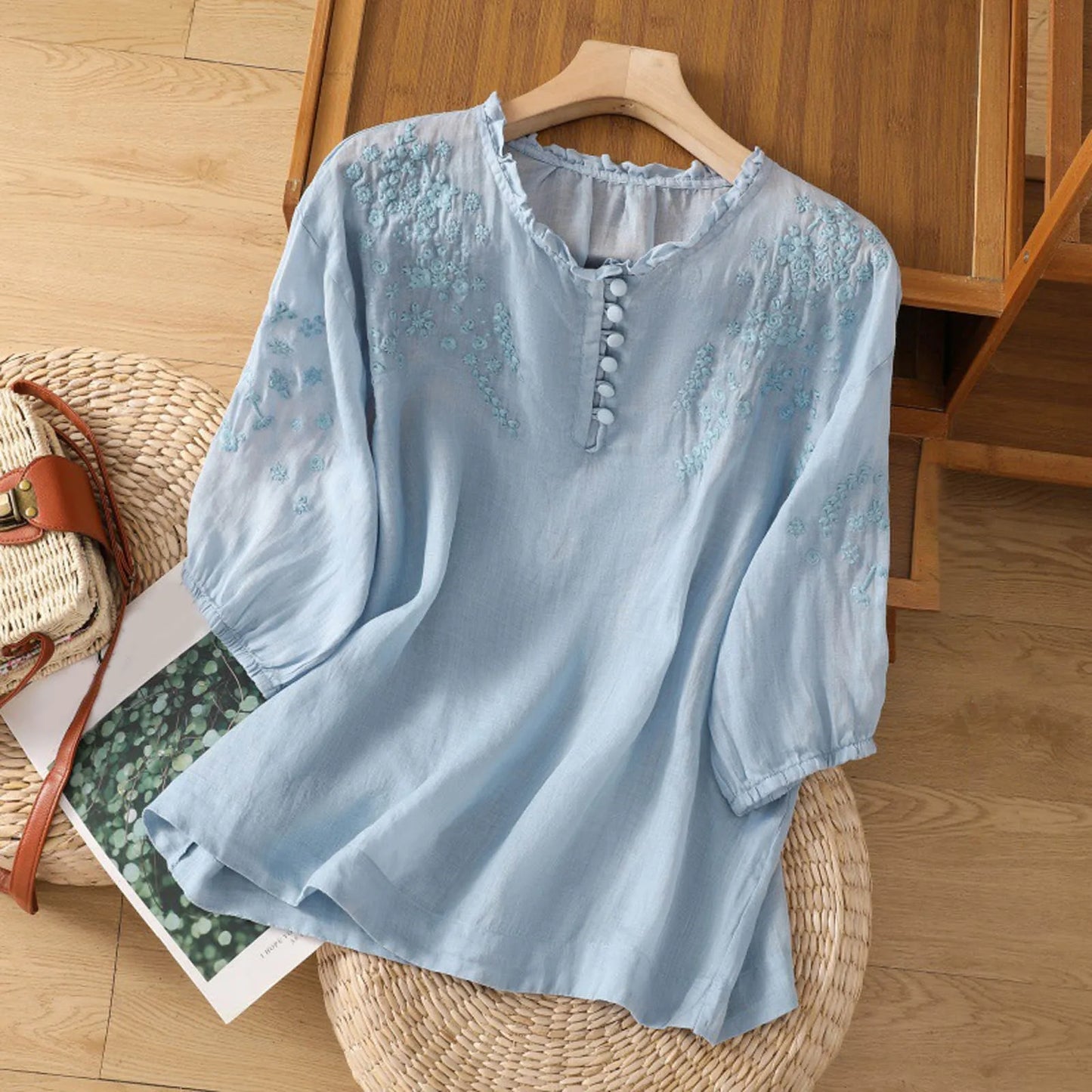 Blusa Floral Con Botones Delante Para Mujer - Elegante Y Femenina