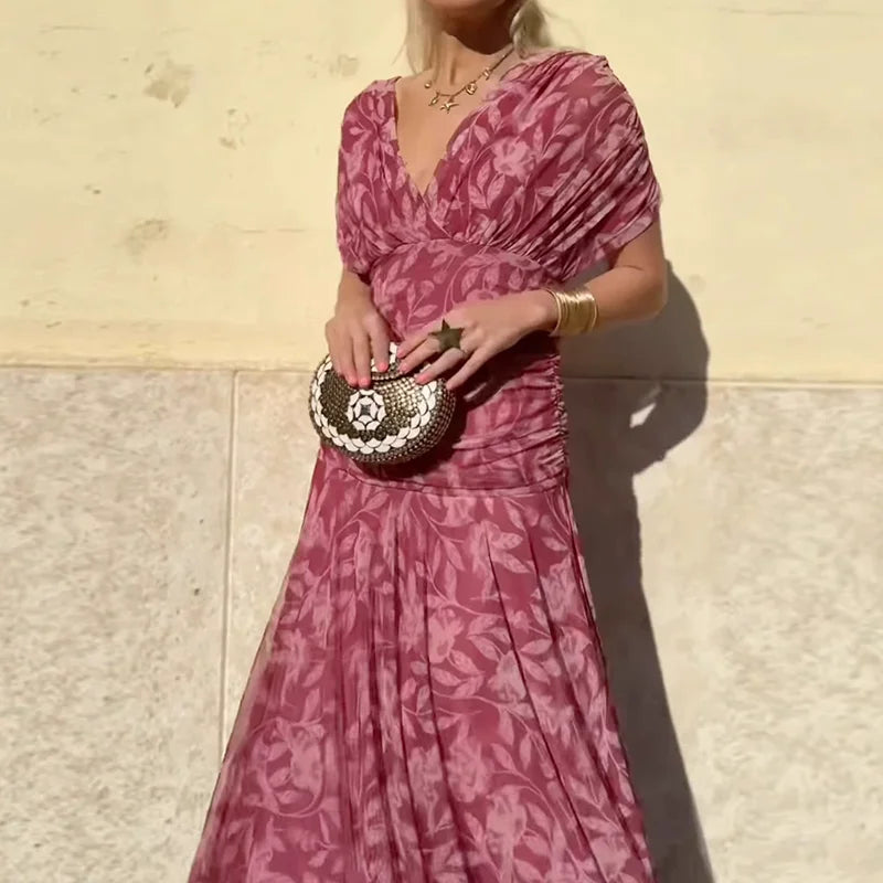 Vestido elegante para mujer, escote en V cruzado con falda fluida y caída ligera, ideal para fiesta o evento