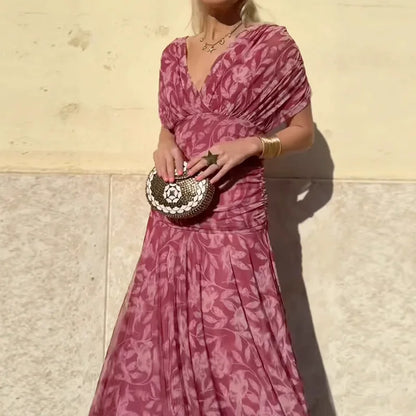 Vestido elegante para mujer, escote en V cruzado con falda fluida y caída ligera, ideal para fiesta o evento