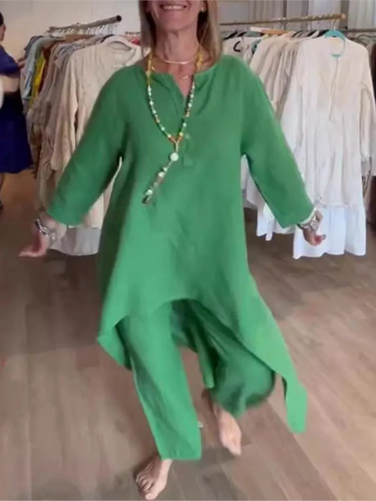 Conjunto de túnica holgada y pantalón para mujer, cómodo y versátil para uso diario